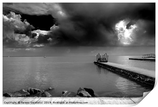 storm over lake Balaton         Print by Ferenc Verebélyi