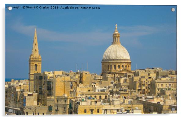 Carmelite Church, Valletta, Malta Acrylic by Stuart C Clarke