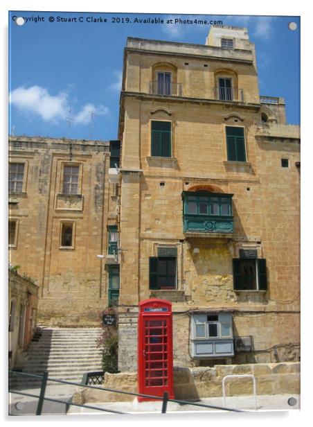Telephone box, Malta Acrylic by Stuart C Clarke