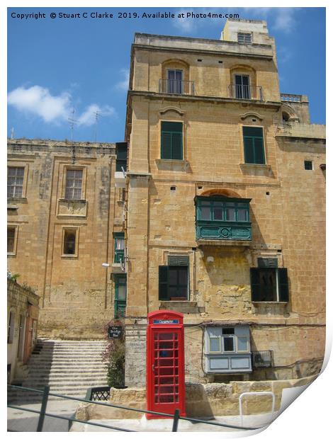 Telephone box, Malta Print by Stuart C Clarke