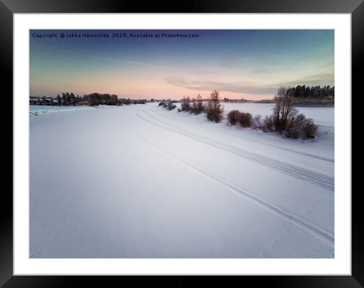 Icy River In The Sunset Framed Mounted Print by Jukka Heinovirta