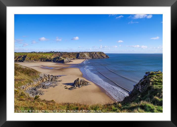 Three Cliffs Bay Framed Mounted Print by Andrew McConochie