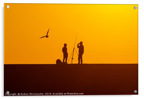 Fishing at Sunset Acrylic by Andrew McConochie