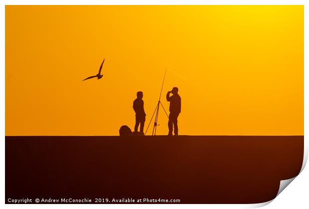 Fishing at Sunset Print by Andrew McConochie