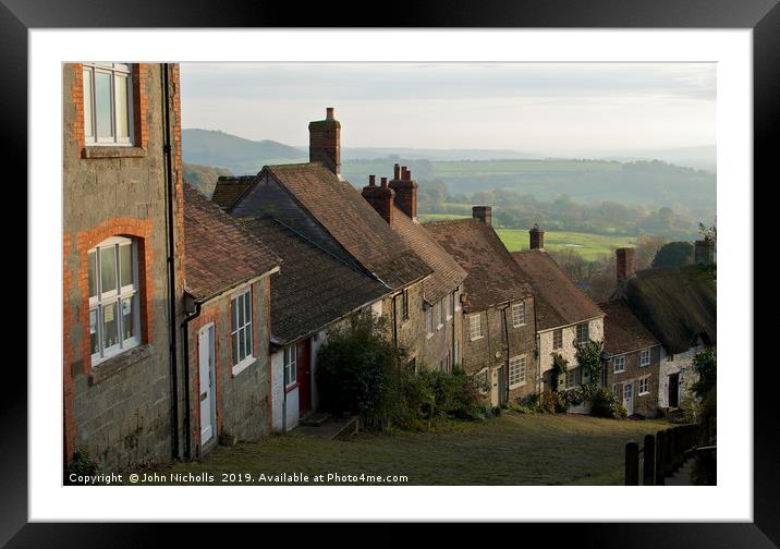 Gold Hill, Shaftesbury Framed Mounted Print by John Nicholls