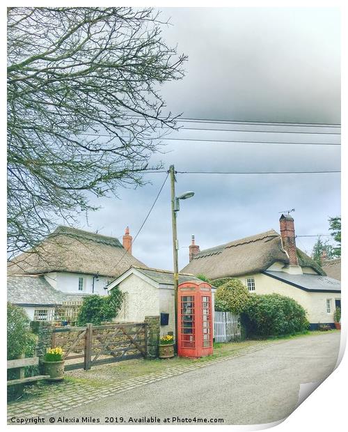 Phone box and cottages Print by Alexia Miles
