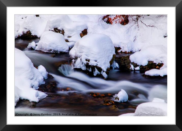 Winter Stream with Snowy Islands 1 Framed Mounted Print by Jenny Rainbow