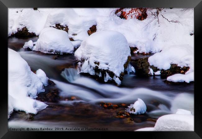 Winter Stream with Snowy Islands 1 Framed Print by Jenny Rainbow