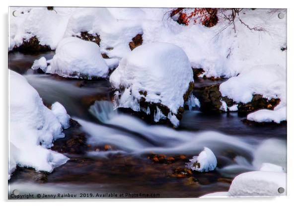 Winter Stream with Snowy Islands 1 Acrylic by Jenny Rainbow