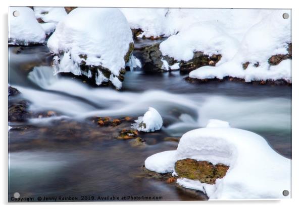 Winter Stream with Snowy Islands 2 Acrylic by Jenny Rainbow