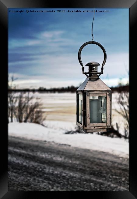 Old Metal Lantern On A Winter Day Framed Print by Jukka Heinovirta