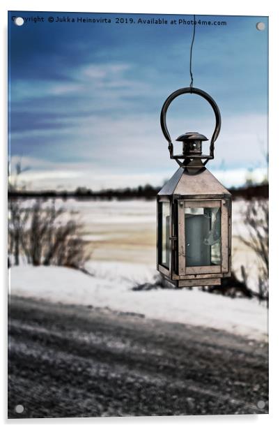 Old Metal Lantern On A Winter Day Acrylic by Jukka Heinovirta