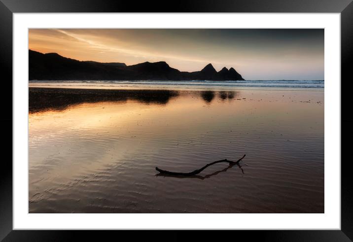 Three Cliffs Bay reflection Framed Mounted Print by Leighton Collins