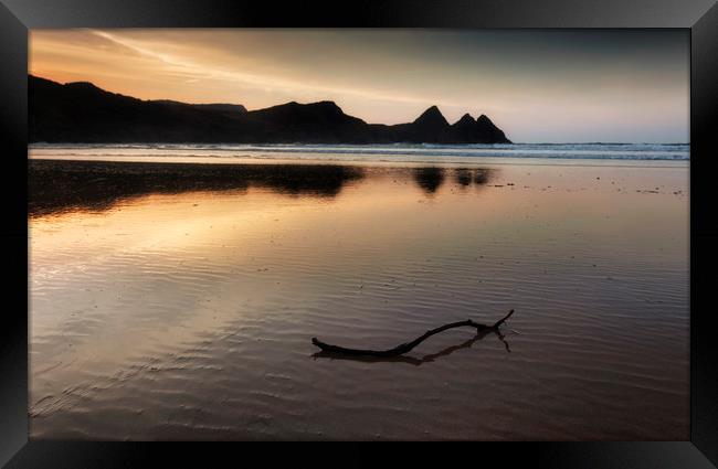 Three Cliffs Bay reflection Framed Print by Leighton Collins