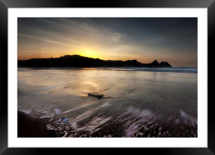 Outgoing sea at Three Cliffs bay Framed Mounted Print by Leighton Collins