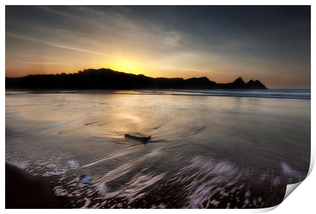 Outgoing sea at Three Cliffs bay Print by Leighton Collins