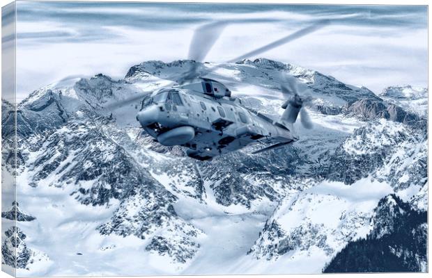 Snow Mountains Royal Navy Merlin Canvas Print by Rob Lester