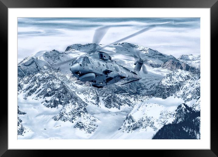 Snow Mountains Royal Navy Merlin Framed Mounted Print by Rob Lester