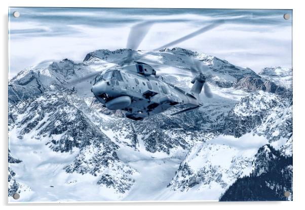 Snow Mountains Royal Navy Merlin Acrylic by Rob Lester