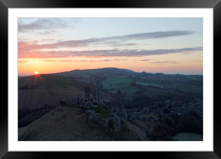 Corfe Castle Sunrise Framed Mounted Print by CHRIS BARNARD