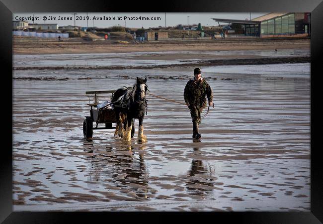 Horse and cart on the beach Framed Print by Jim Jones
