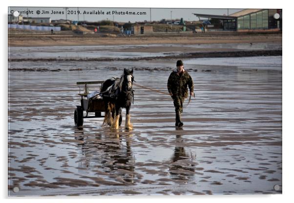 Horse and cart on the beach Acrylic by Jim Jones