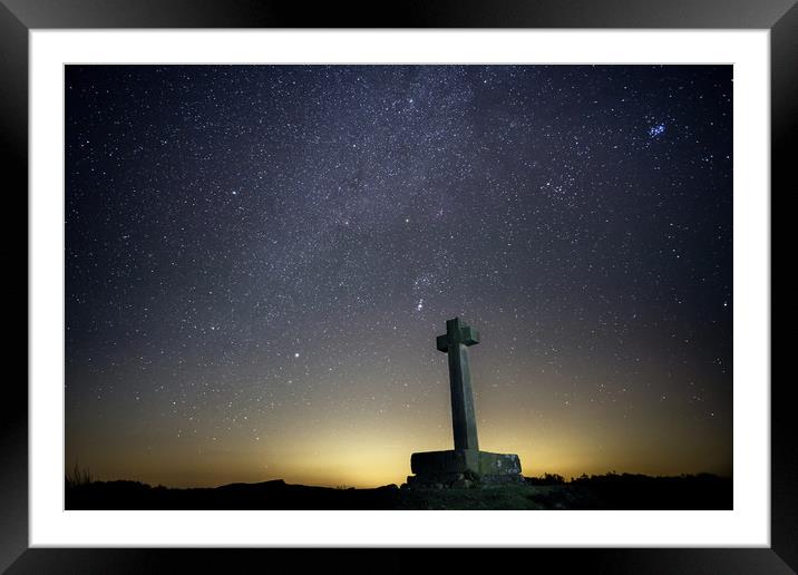 Ana cross at night, Rosedale Abbey, North York Mo Framed Mounted Print by Martin Williams
