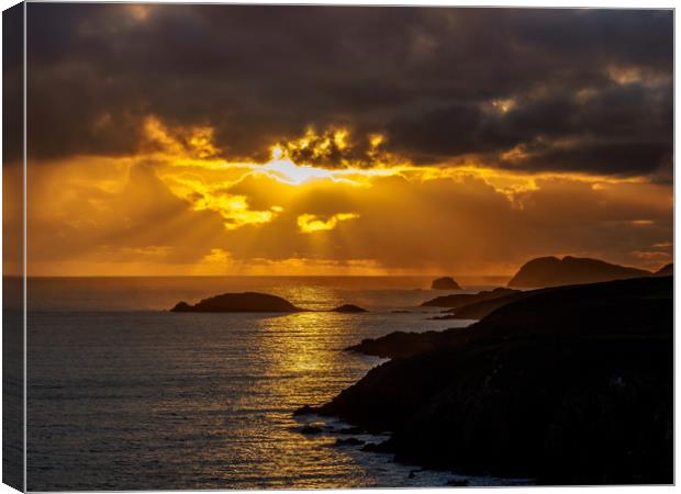 Sunset at St Non's Bay, Pembrokehsire, Wales. Canvas Print by Colin Allen