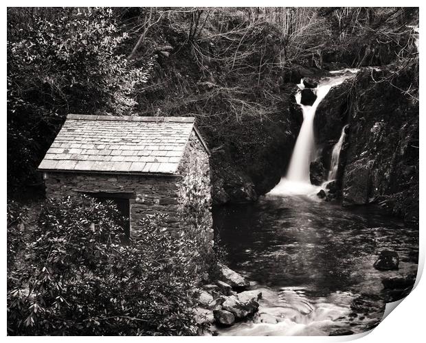 The Grot and Waterfall at Rydal Hall Print by Jonathan Tallon