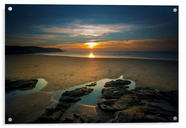 Gorgeous sunset looking across perran beach at Per Acrylic by Eddie John