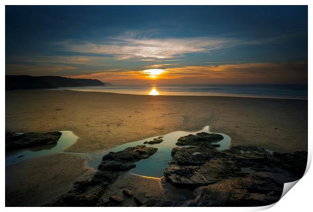 Gorgeous sunset looking across perran beach at Per Print by Eddie John