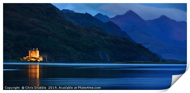Eilean Donan Castle and the Five Sisters Print by Chris Drabble