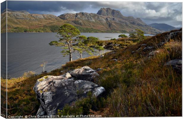 Rain clouds over Slioch and Loch Maree             Canvas Print by Chris Drabble