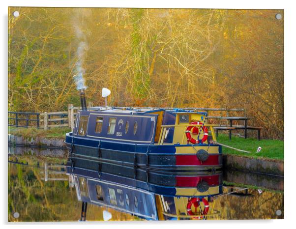 Canal Boat in Winter. Acrylic by Colin Allen