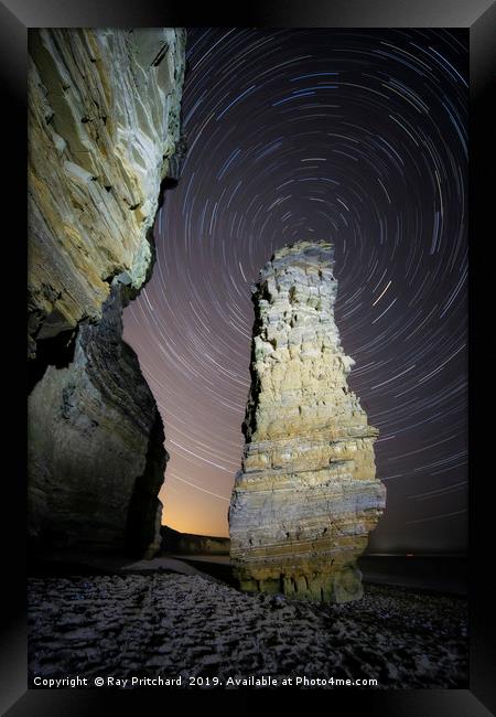 Lots Wife Startrail at Marsden Framed Print by Ray Pritchard