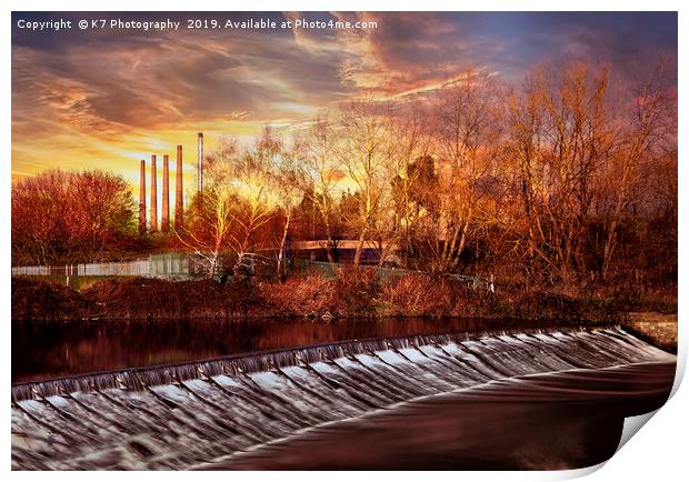 The Weir at Aldwarke, Rotherham, South Yorkshire Print by K7 Photography