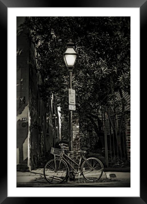 Bicycle Chained to Black Lamp Post Framed Mounted Print by Darryl Brooks