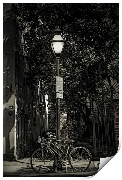 Bicycle Chained to Black Lamp Post Print by Darryl Brooks