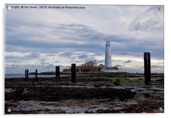 St Mary's Island at low tide. Acrylic by Jim Jones