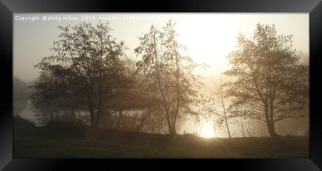 Misty Sunrise Delamere Lake  Framed Print by philip milner