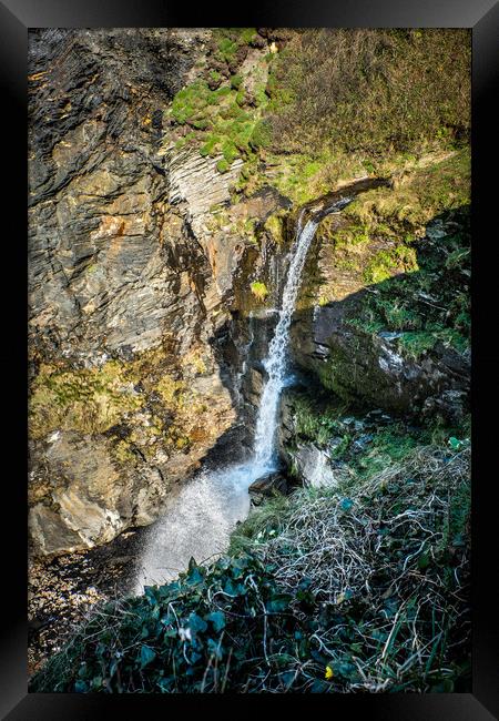 Pentargon Waterfall Cornwall Framed Print by David Wilkins