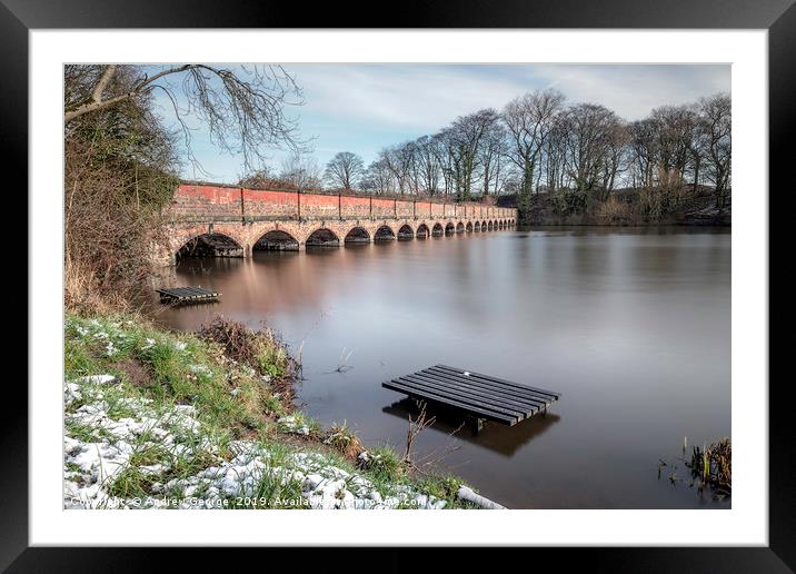 Carr Mill Dam and the 19 Arch Bridge   Framed Mounted Print by Andrew George