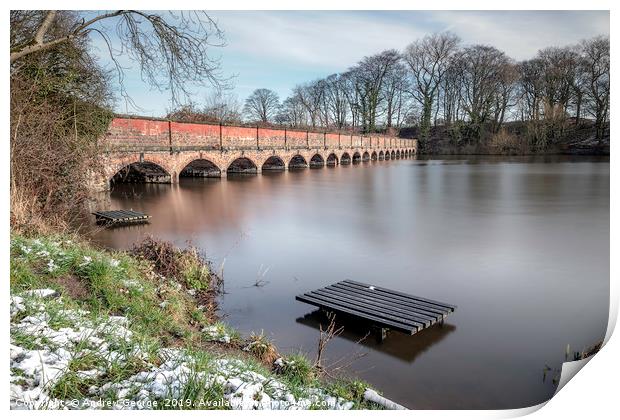 Carr Mill Dam and the 19 Arch Bridge   Print by Andrew George