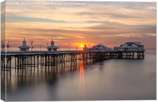 Sunset on the beach at Blackpool's North Pier Canvas Print by Gary Kenyon