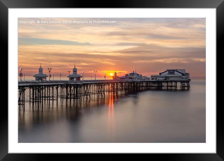 Sunset on the beach at Blackpool's North Pier Framed Mounted Print by Gary Kenyon