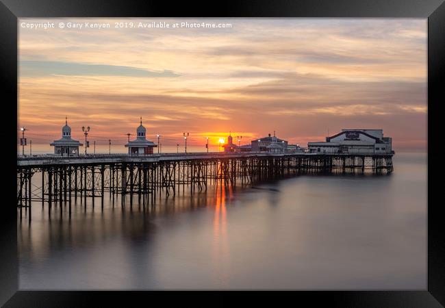 Sunset on the beach at Blackpool's North Pier Framed Print by Gary Kenyon