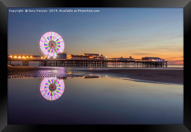 Last Light on the beach at Central Pier, Blackpool Framed Print by Gary Kenyon