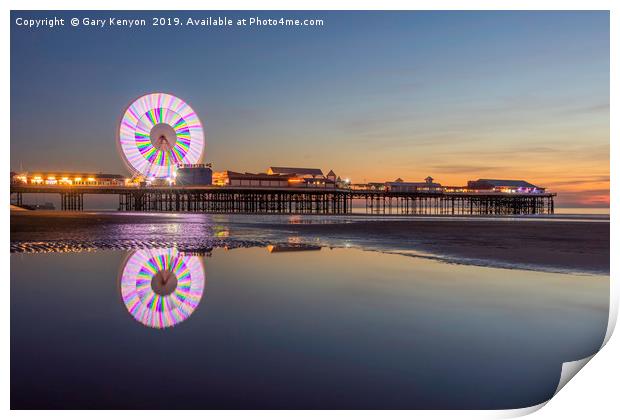 Last Light on the beach at Central Pier, Blackpool Print by Gary Kenyon