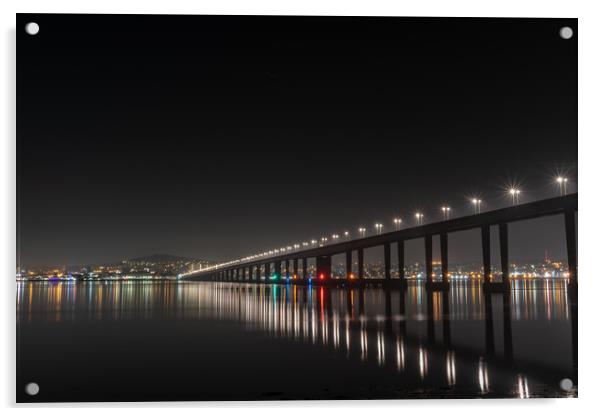 Tay Road Bridge at Night from Tayport Acrylic by Callum Laird