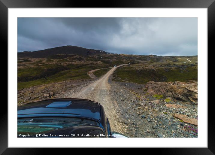 Driving pick-up truck in the Highlands of Iceland Framed Mounted Print by Dalius Baranauskas